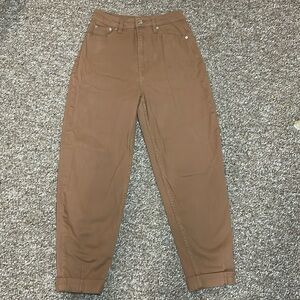 Brown High-Waisted, Cuffed Jeans